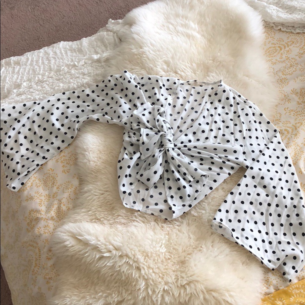 White polka dot top